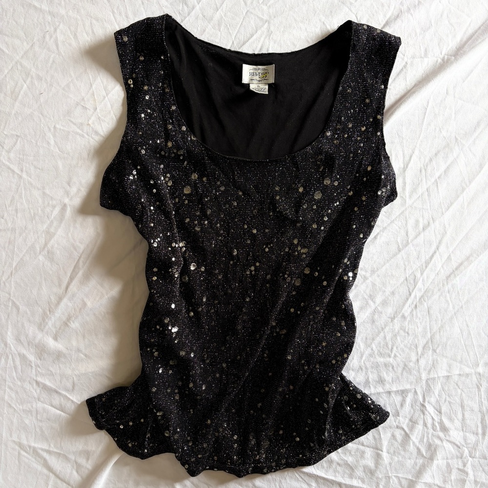 Y2K Black Metallic Splatter Detail Tank